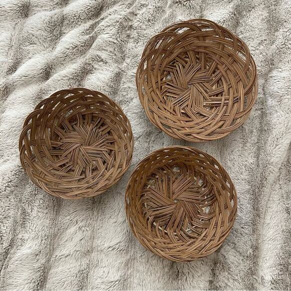 3 Vintage Wicker Cottagecore Basket Bowls Decor - Picture 1 of 3